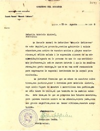 [Carta] 1938 ago. 25, Quito, Ecuador [a] Gabriela Mistral, Guayaquil
