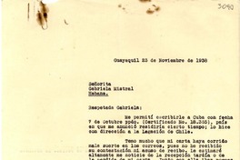 [Carta] 1938 nov. 23, Guayaquil, [Ecuador] [a] Gabriela Mistral, Habana, [Cuba]