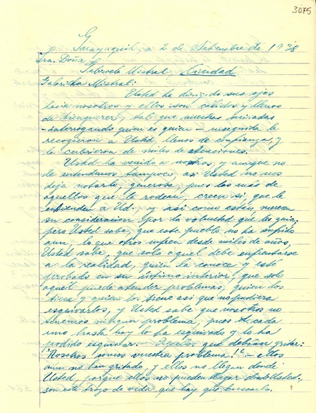 [Carta] 1938 sept. 2, Guayaquil [a] Gabriela Mistral, Guayaquil
