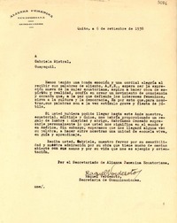 [Carta] 1938 sept. 6, Quito, Ecuador [a] Gabriela Mistral, Guayaquil