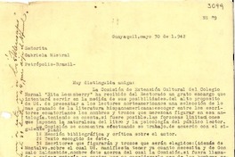 [Carta] 1942 mayo 30, Guayaquil, [Ecuador] [a] Gabriela Mistral, Petrópolis, Brasil
