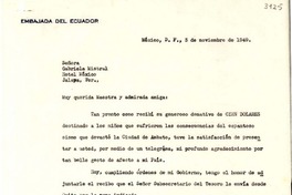 [Carta] 1949 nov. 3, México, D. F., México [a] Gabriela Mistral, Hotel México, Jalapa, Veracruz, [México]