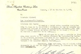 [Carta] 1950 oct. 18, Cuenca, Ecuador [a] Gabriela Mistral, Los Angeles, California, [Estados Unidos]