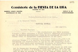 [Carta] 1946 abr. 6, Cuenca, Ecuador [a] Gabriela Mistral, Los Angeles