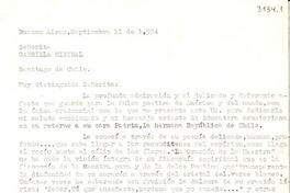 [Carta] 1954 sept. 11, Buenos Aires, [Argentina] [a] Gabriela Mistral, Santiago, Chile