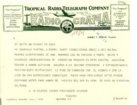 [Telegrama] 1954 oct. 18, Quito, Ecuador [a] Gabriela Mistral, a bordo del Santa Isabel