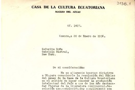 [Carta] 1956 ene. 20, Cuenca, [Ecuador] [a] Gabriela Mistral, New York, [Estados Unidos]