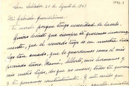 [Carta] 1943 ago. 20, San Salvador, El Salvador [a] Gabriela Mistral