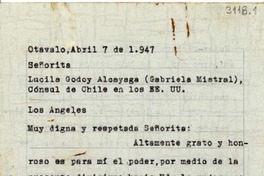[Carta] 1947 abr. 7, Otavalo, [Ecuador] [a] Gabriela Mistral, Los Ángeles, EE.UU