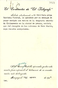 [Carta] 1949 ago. 12, Guayaquil [a] Gabriela Mistral