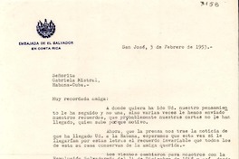 [Carta] 1953 feb. 3, San José, [Costa Rica] [a] Gabriela Mistral, Habana, Cuba