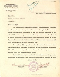 [Carta] 1946 ago. 15, San Salvador [a] Gabriela Mistral