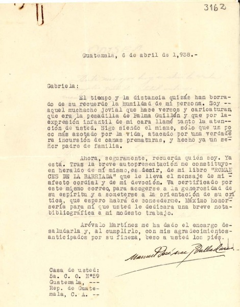 [Carta] 1938 abr. 6, Guatemala [a] Gabriela [Mistral]