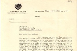 [Carta] 1948 nov. 19, San Salvador, El Salvador [a] Gabriela Mistral, Santa Bárbara, California
