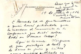 [Carta] 1946 ago. 19, Los Angeles, [Estados Unidos] [a] Gabriela Mistral