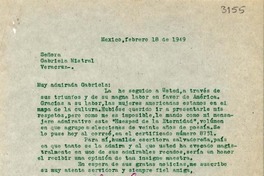 [Carta] 1949 feb. 18, México [a] Gabriela Mistral, Veracruz