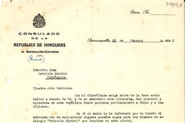 [Carta] 1942 feb. 12, Barranquilla, Colombia [a] Gabriela Mistral, Petrópolis, [Brasil]