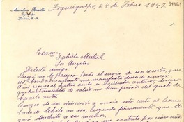 [Carta] 1947 feb. 24, Tegucigalpa, Honduras [a] Gabriela Mistral, Los Angeles, [EE.UU.]