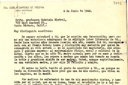 [Carta] 1948 jun. 8, Danli, Honduras [a] Gabriela Mistral, Santa Bárbara, Calif., [EE.UU.]