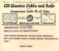 [Telegrama] 1953 feb. 2, Guatemala [a] Gabriela Mistral, La Habana