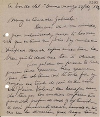 [Carta] 1934 mar. 22, abordo del "Orínoco" [a] Gabriela Mistral