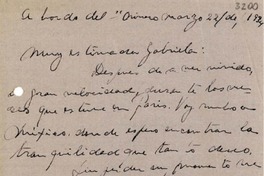 [Carta] 1934 mar. 22, abordo del "Orínoco" [a] Gabriela Mistral