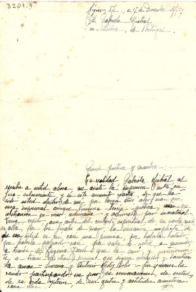 [Carta] 1937 dic. 17, México, D. F., México [a] Gabriela Mistral, Lisboa, Portugal