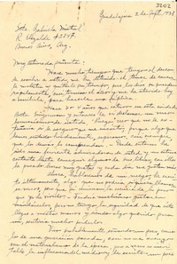 [Carta] 1938 sept. 2, Guadalajara, México [a] Gabriela Mistral, Buenos Aires, [Argentina]
