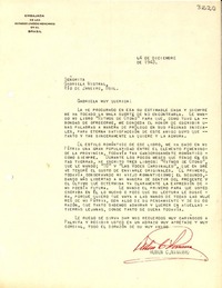 [Carta] 1943 dic. 4, Brasil [a] Gabriela Mistral, Río de Janeiro