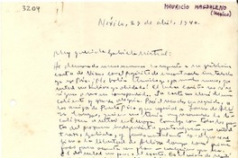[Carta] 1940 abr. 29, México [a] Gabriela Mistral