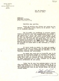 [Carta] 1944 ene., Río de Janeiro [a] Gabriela Mistral, Petrópolis
