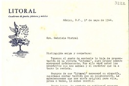 [Carta] 1944 mayo. 1, México D.F [a] Gabriela Mistral