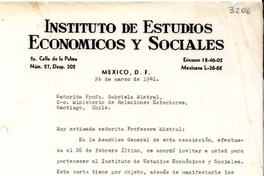 [Carta] 1941 mar. 24, México, D. F., México [a] Gabriela Mistral, Ministerio de Relaciones Exteriores, Santiago, Chile