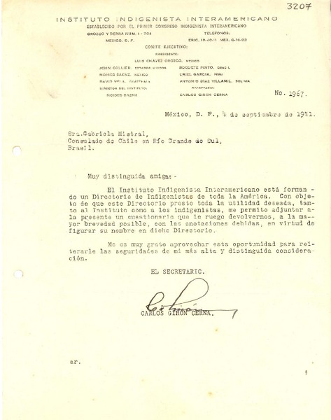 [Carta] 1941 sept. 4, México, D. F., México [a] Gabriela Mistral, Consulado de Chile en Río Grande do Sul, Brasil