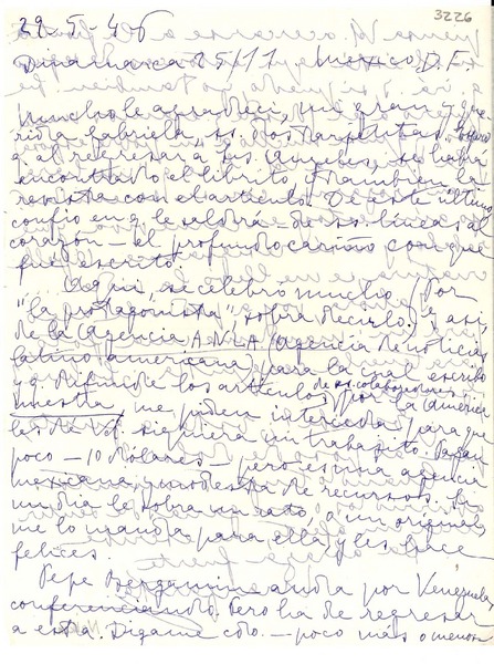 [Carta] 1946 mayo. 29, México [a] Gabriela Mistral