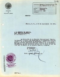 [Carta] 1941 sept. 25, México, D. F., México [a] Gabriela Mistral