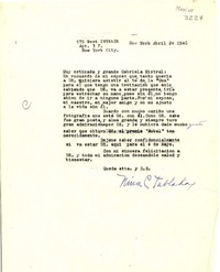 [Carta] 1946 abr. 24, New York [a] Gabriela Mistral