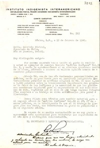 [Carta] 1942 feb. 12, México, D. F., México [a] Gabriela Mistral, Consulado de Chile, Río de Janeiro, Brasil