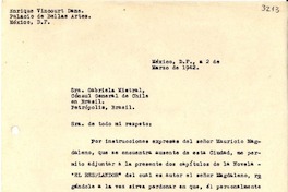 [Carta] 1942 mar. 2, México, D. F., México [a] Gabriela Mistral, Petrópolis, Brasil