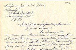 [Carta] 1946 jun., Pachuca, [México] [a] Gabriela Mistral, Los Ángeles, California, Estados Unidos