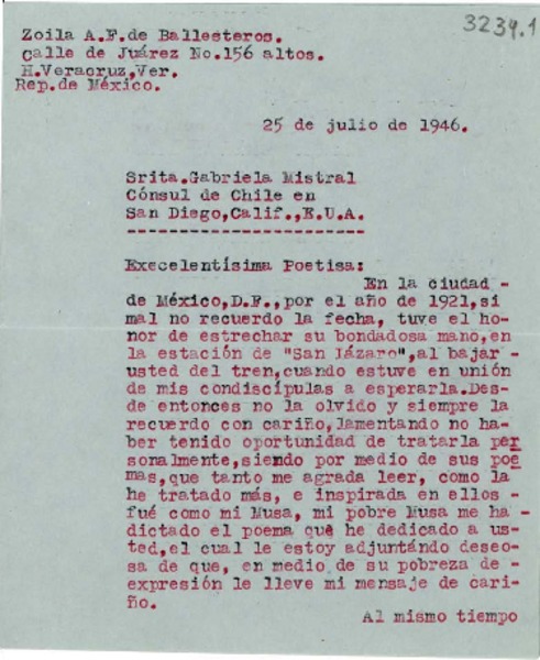[Carta] 1946 jul. 25, México [a] Gabriela Mistral