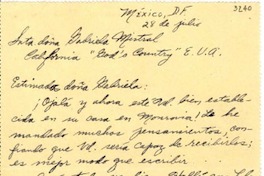 [Carta] 1946 jul. 28, México D.F [a] Gabriela Mistral, California