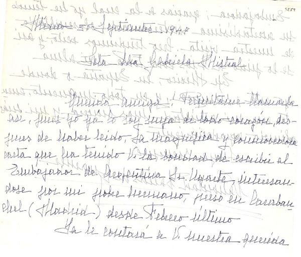 [Carta] 1947 sept. 30, México [a] Gabriela Mistral