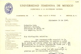 [Carta] 1946 dic. 14, México D.F [a] Gabriela Mistral, Los Ángeles, California