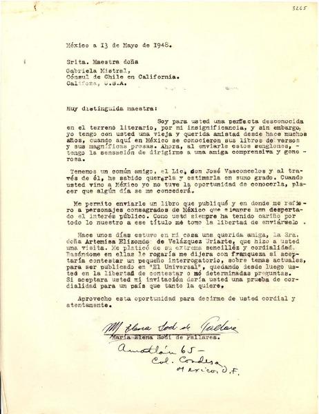[Carta] 1948 mayo 13, México [a] Gabriela Mistral, California, [EE.UU.]