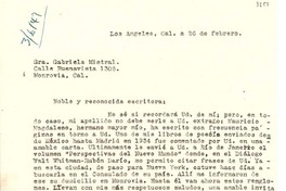 [Carta] 1947 feb. 26, Los Ángeles, California [a] Gabriela Mistral, Monrovia, California