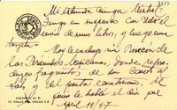 [Tarjeta] 1947 abr. 14, Los Ángeles, California [a] Gabriela Mistral, Monrovia, California