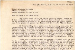 [Carta] 1948 oct. 27, México D.F [a] Gabriela Mistral, Santa Bárbara, California