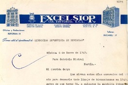 [Carta] 1949 ene. 6, México [a] Gabriela Mistral, Fortín [de las Flores], Veracruz, [México]