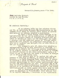[Carta] 1949 ene. 7, Hermosillo, Estado de Sonora, [México] [a] Gabriela Mistral, Fortín de las Flores, Veracruz, [México]